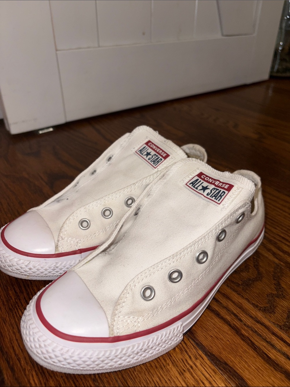 Converse Kids White Sneakers with Red Trim
